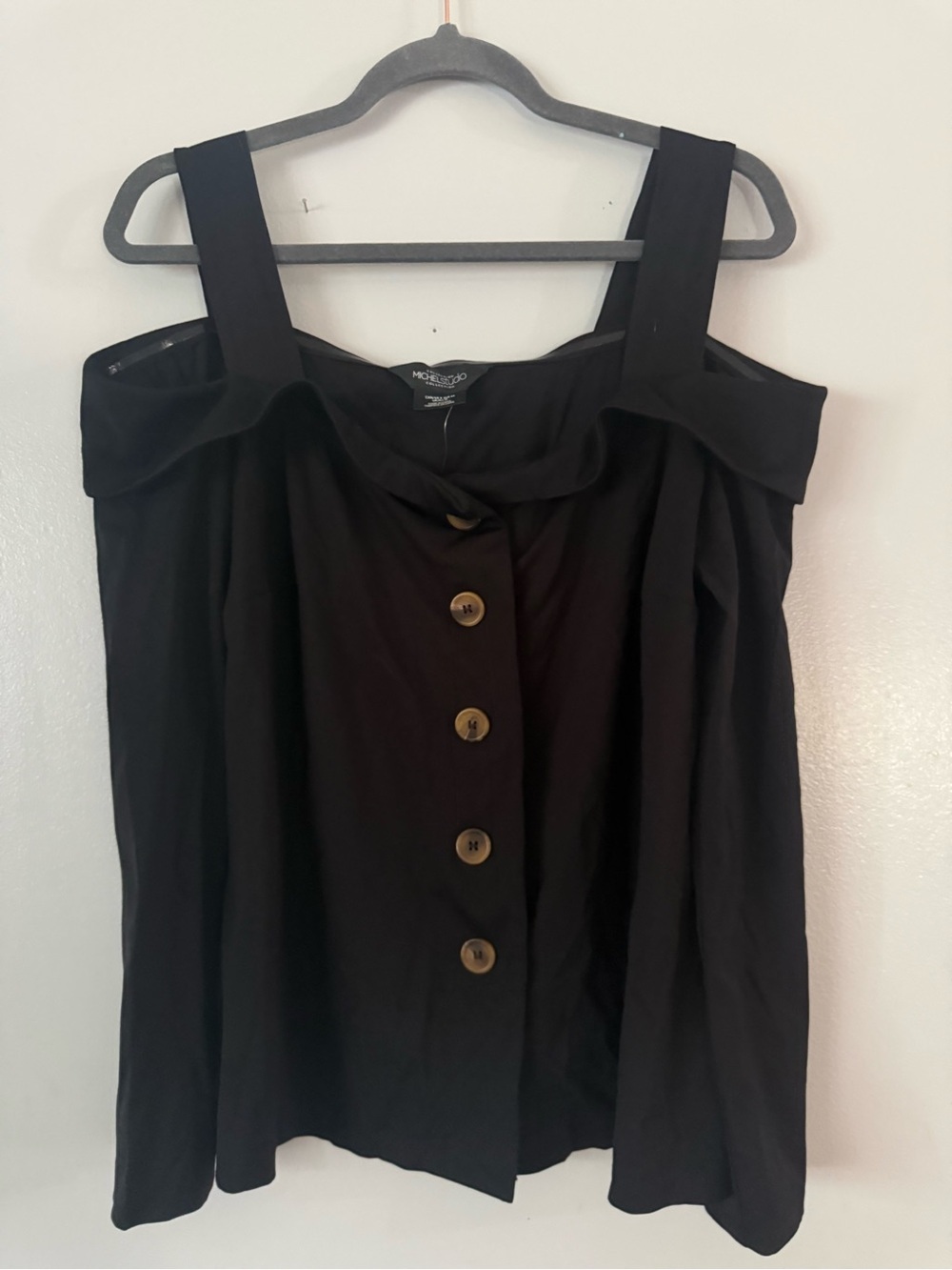 Michel Studio Black Cold-Shoulder Button-Down Blouse - Plus Size X